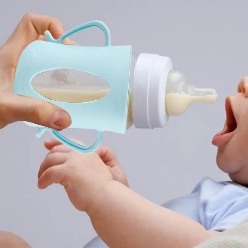Funda protectora de silicona con asa para biberón, cubiertas para biberones de calidad alimentaria, funda para biberón de viaje antirotura de repuesto con