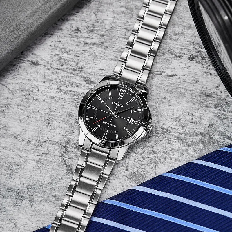 ساعة كاسيو للرجال، مينا كبيرة الحجم، مقاومة للماء، كوارتز غير ميكانيكية مع حزام من الفولاذ المقاوم للصدأ، ساعات فاخرة
