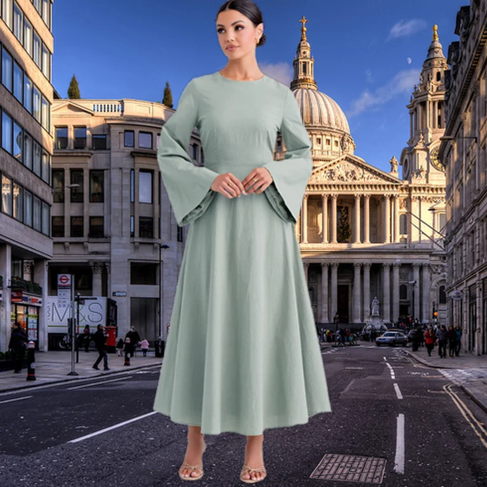 

Elegant Eid Dubai Abaya Turkish Solid Color Muslim Dress Women Jalabiya Kebaya Long Robe Islam Clothing Femme Musulmane Vestidos