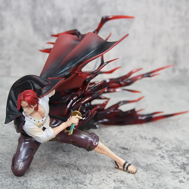 16cm GK Shanks One Piece Anime Figure Squatting red hair Four Emperors Statue Model Desktop Decoration Collection Kids Toys Gift