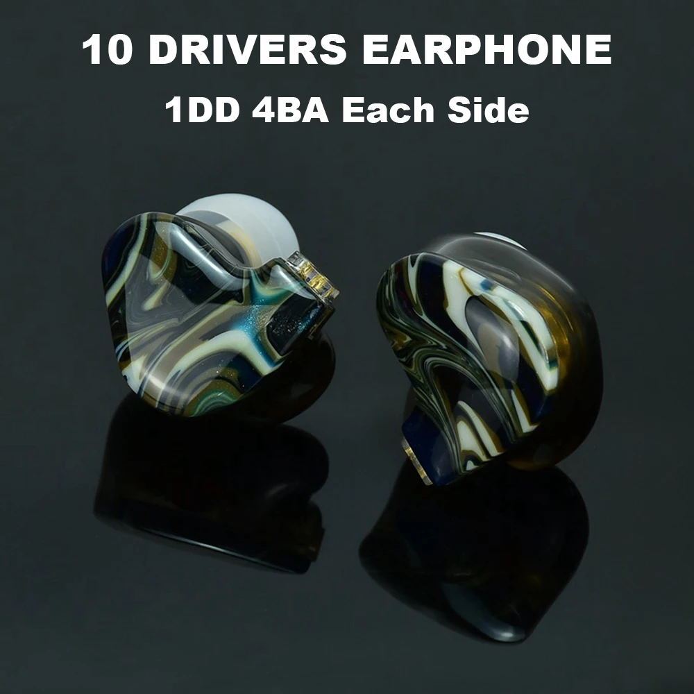 HiFi IEM Earphones 10 Drivers Headphones in-ear Monitor Earbuds 1DD 4BA Headphone for Audiophile 2pin Detachable Cable IEMs DIY