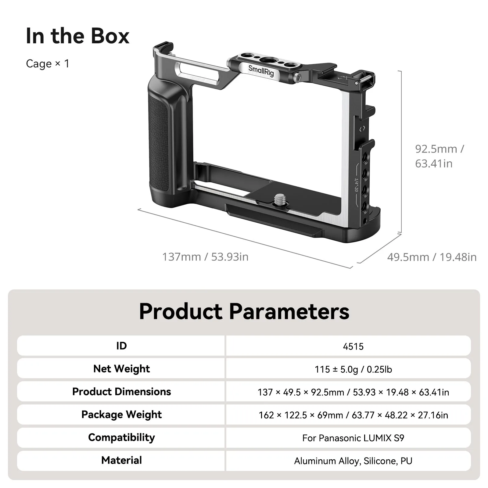 Smallrig S9 Camerakooi Voor Panasonic Lumix S9, Met Houten Handgreep En Arca-Zwitserse Snelkoppelingsplaat Voor Arca-Type Statief-4515