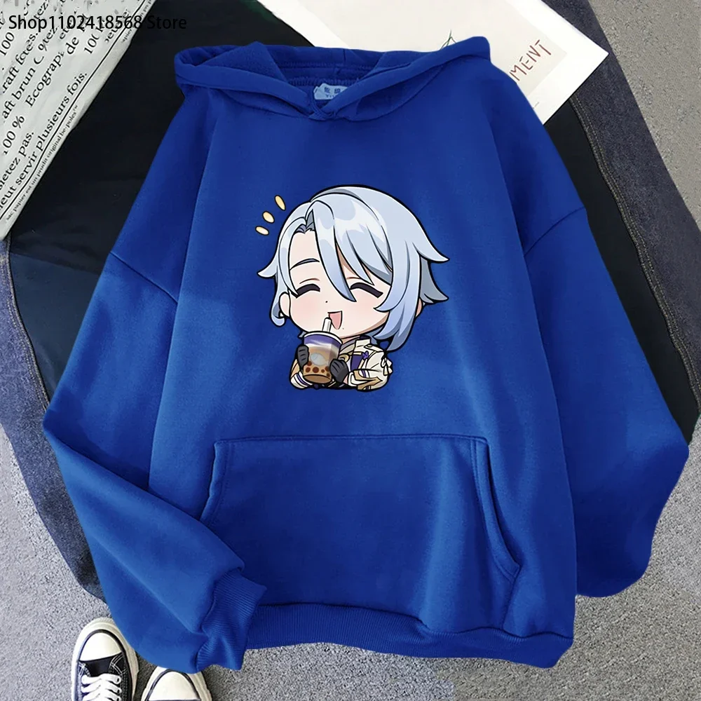Genshin Impact Kamisato Ayato Hoodie Anime Cartoon Print Long Sleeve Funny To Drink Milk Tea EU Size Sudaderas Para Mujer Casual
