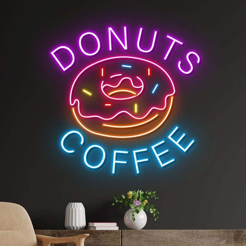 

Donuts Coffee Led Light Sign Sweet Donut Neon Lights Restaurant Shop Wall Art Decor Neon Handmade Customized Neon Signs