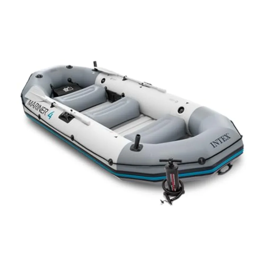 

Mariner Inflatable Boat Series with Deluxe Oars and High-Output Pump SuperTough PVC Wear-Resistant Keel Removable Fishing Rod H