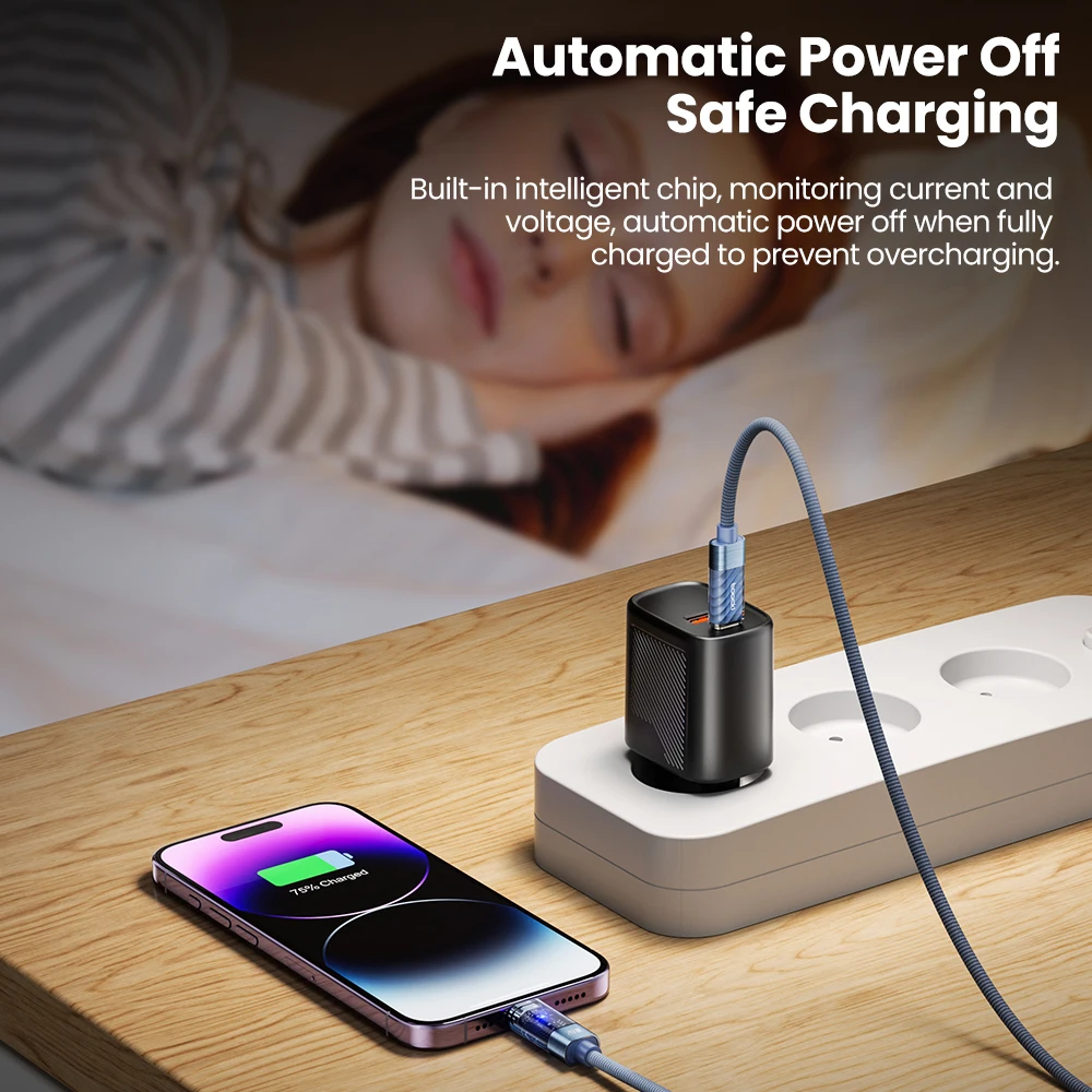 Toocki Type C to Lightning Cable PD 20W Fast Charging Auto Power Off Charger  Protection Cord for iPhone 14 13 12 11 Pro Max 8 7