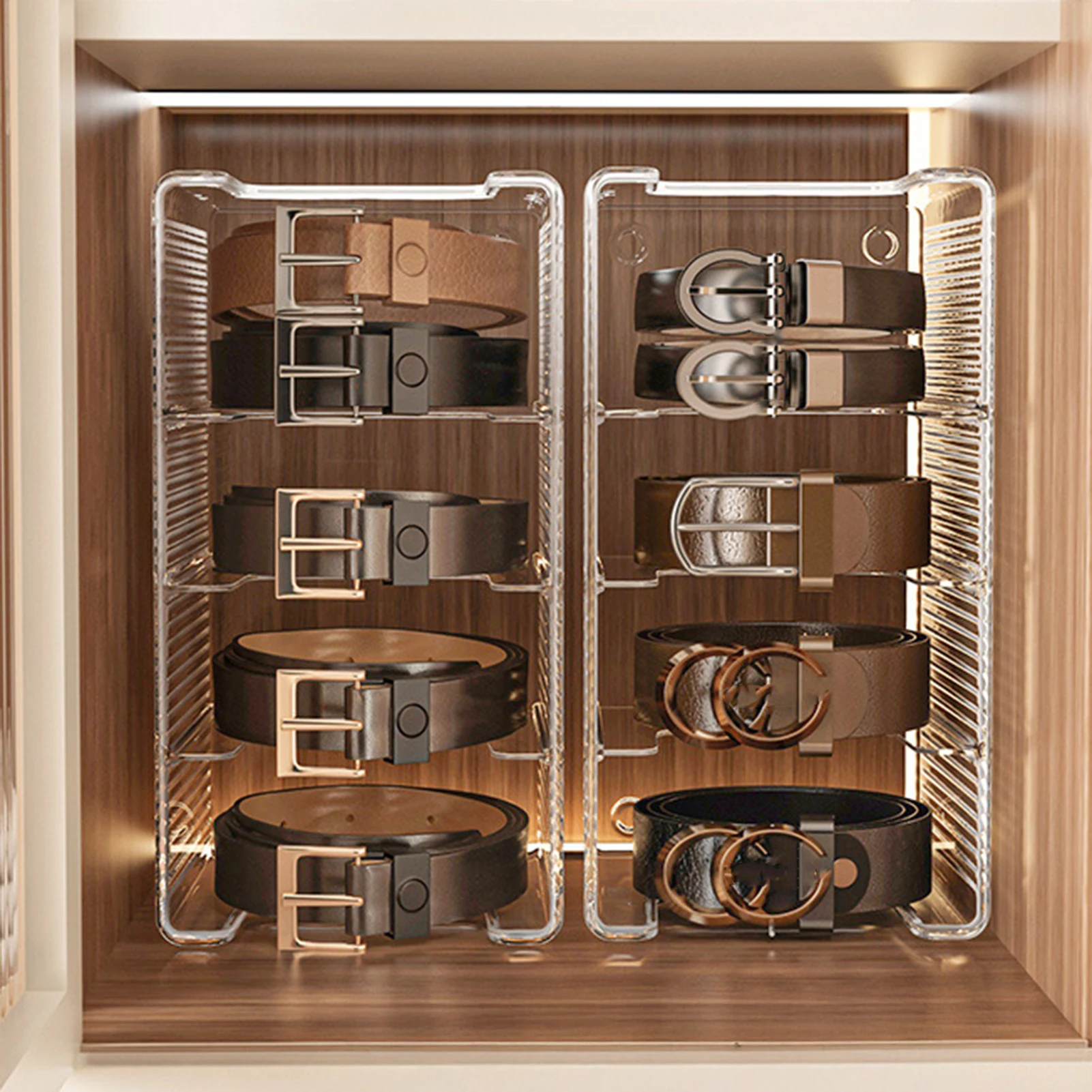 

Acrylic Tie & Belt Organizer 5 Compartments Transparent Storage Holder for Belts Scarves & Accessories