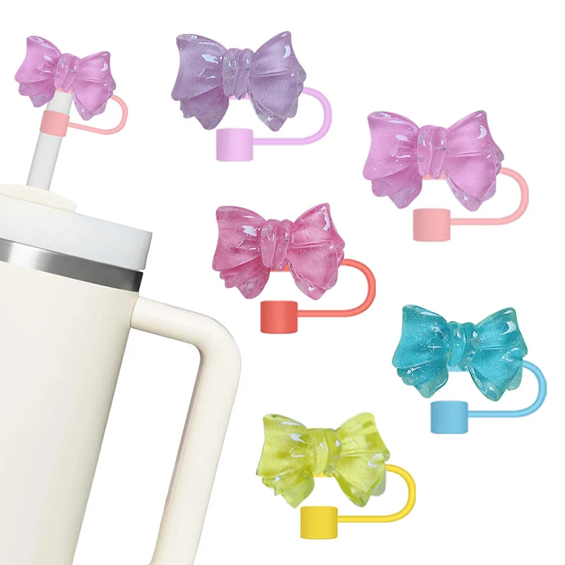 Cute Bow 10mm Straw Cap Covers For Stanley Tumbler Cup Accessories Silicone Straw Cap Reusable Dust-Proof Straw Tip Protection