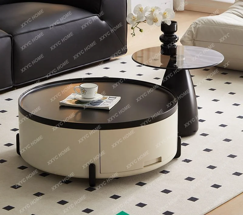 Balcony small tea table tempered glass round coffee table combination living room household coffee table