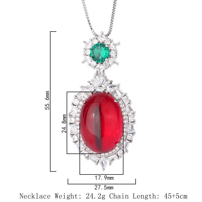 Charms 18*25mm S925 Sterling Silver Red Tourmaline Emerald Pendant Necklace Women Wedding Jewelry Luxury Gift Dresse Accessory