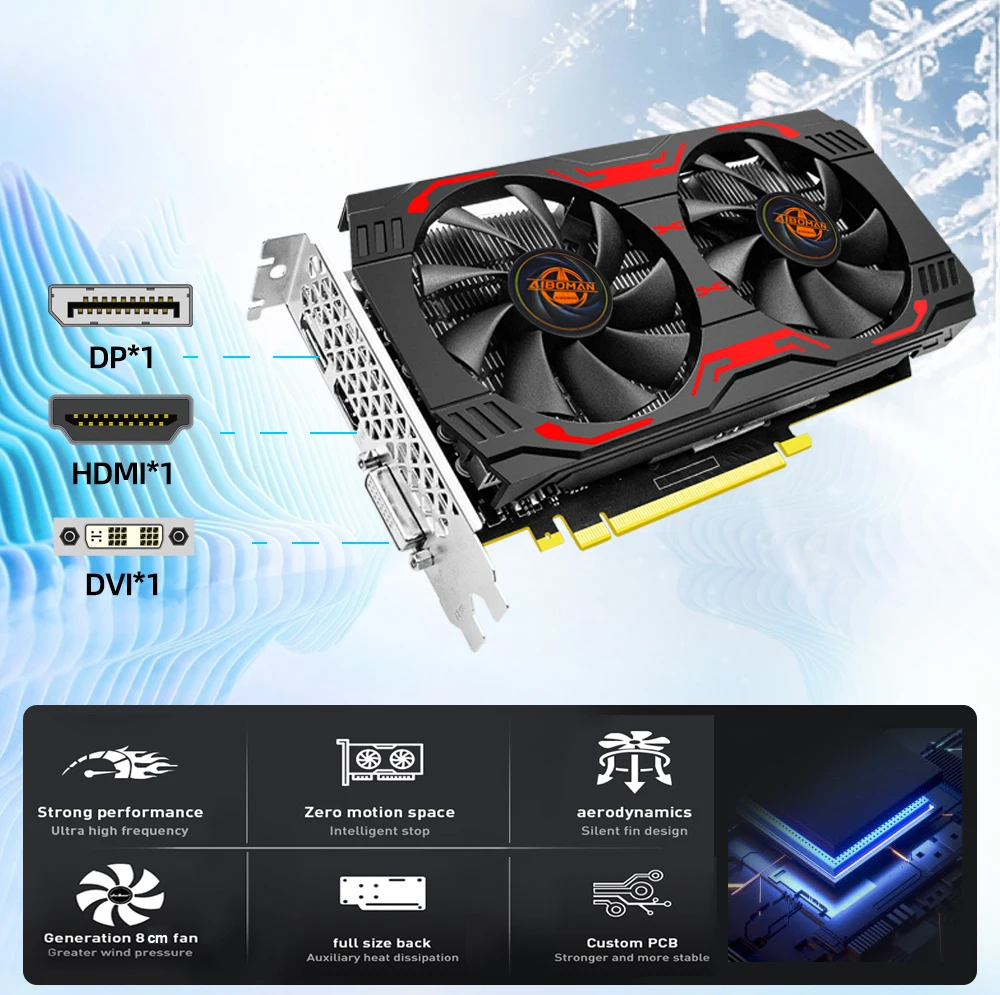 بطاقة فيديو AIBOMAN GTX1660Ti 6GB GDDR6 192Bit 1530MHz GPU PCI-E 3.0 HDMI DP DVI بطاقات رسومات الألعاب