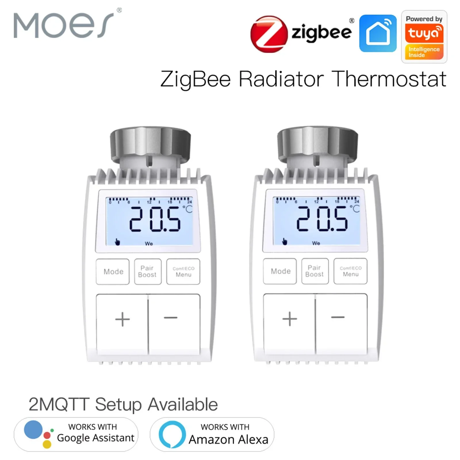 MOES Tuya ZigBee3.0 Radiator Actuator Valve Smart Thermostat Temperature Controller External Sensor TRV Voice Control with Alexa