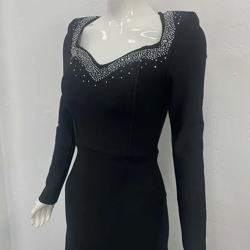 Luxuriöse Kleider, langärmelig, glänzende Pailletten, formelles Kleid, Hochzeitsgastkleid mit Diamant für Tanzparty, anspruchsvolles Abendkleid