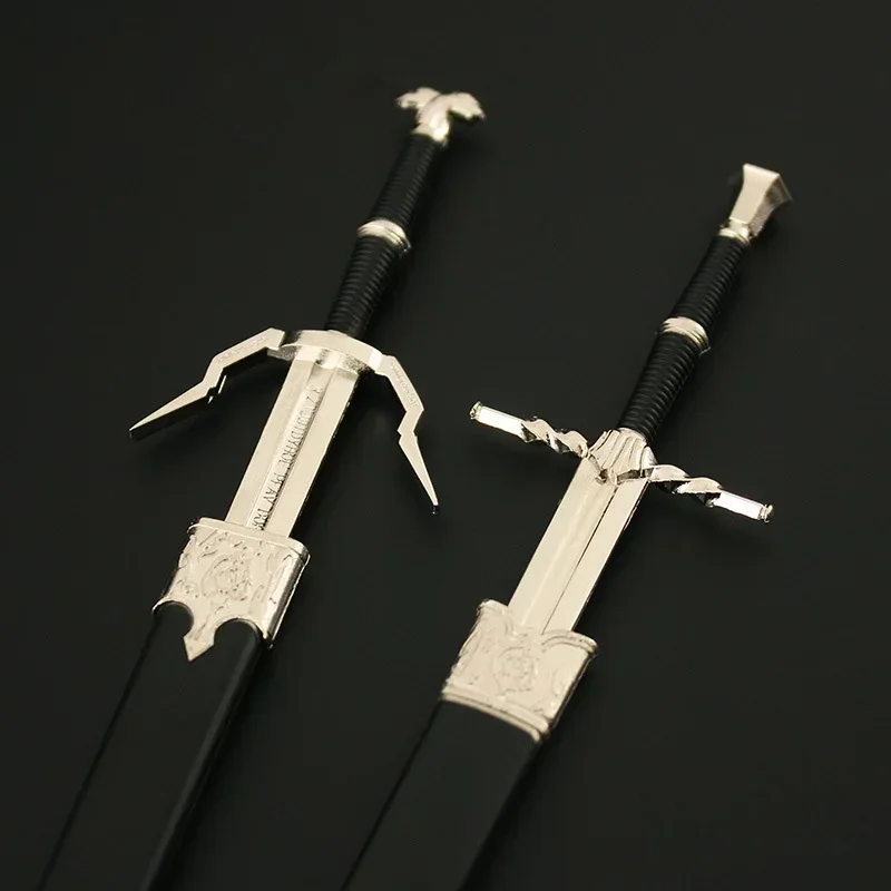 22cm Geralt Game Weapon Witcher Wild Hunt White Wolf Steel Sword Peripheral Model Keychain Metal Butterfly Knife Gift Toys Kids