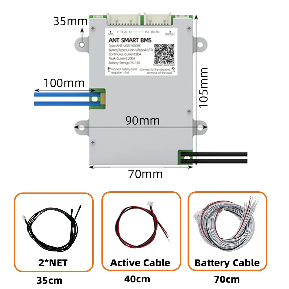 Smart ANT BMS 7S 8S 10S 12S 13S 16S for Li-ion Lifepo4 LTO Battery Continuou 80A Peak 200A 24V 36V 48V 60V smart blance board
