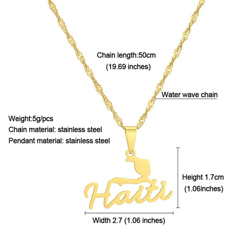 Mode Repiblik Ayiti Karte Stadt Anhänger Halskette Edelstahl Männer Frauen Haiti Karten Schmuck Geschenk – Detail 1
