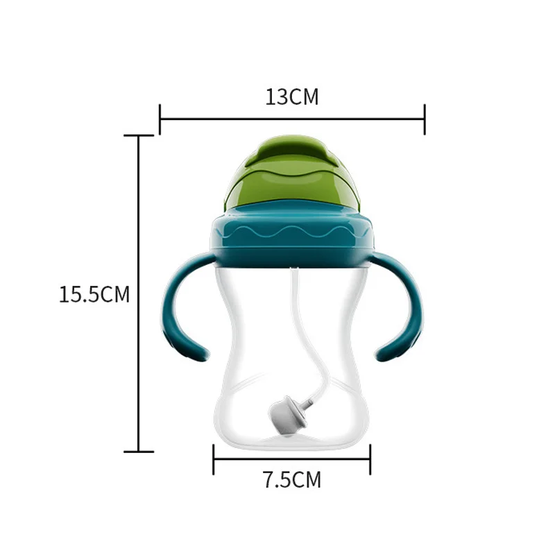 Silicone Spout Spill Free Baby Sippy Cup 270ml Weighted Ball Toddlers Drinking Cup With Straw Handle BPA Free Kids Water Bottle