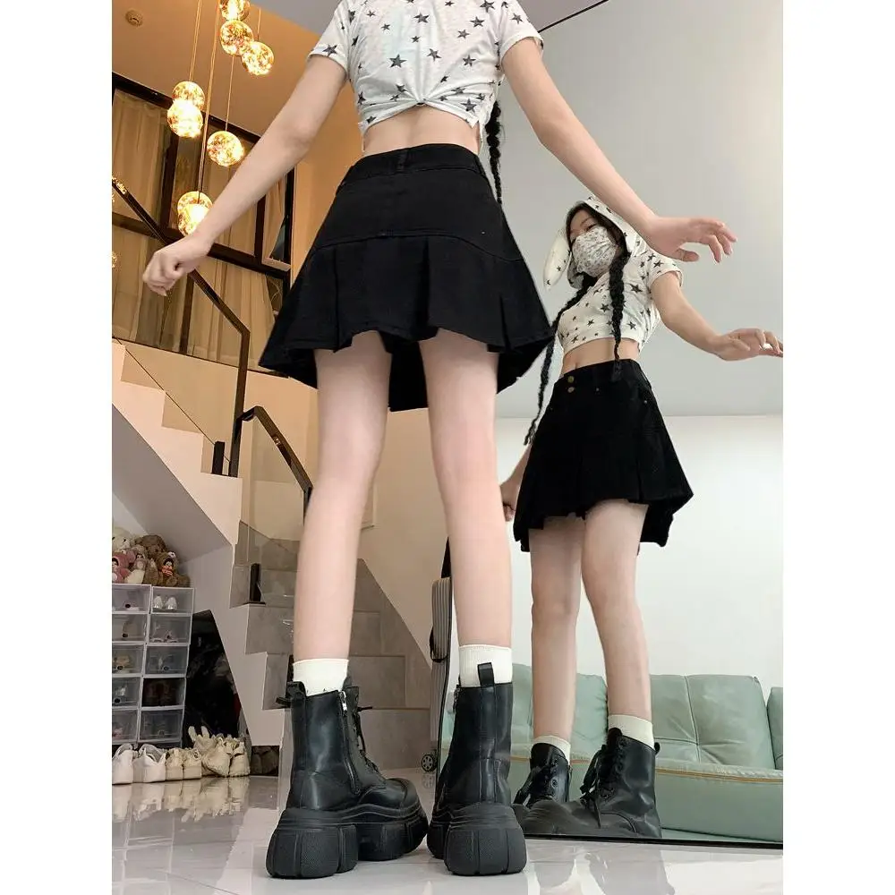 

High Waist A-Line Skirt Denim Pencil Skirt plus Size Summer Slimming Pleated Half-length Women's Jeans Skirts