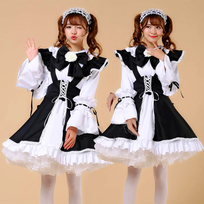 Aesthetic Uniforms Woman Anime Cosplay Classical Style Kawaii Role Play Costumes Lolita Dress Maid Outfit Long Sleeve Cute Bow