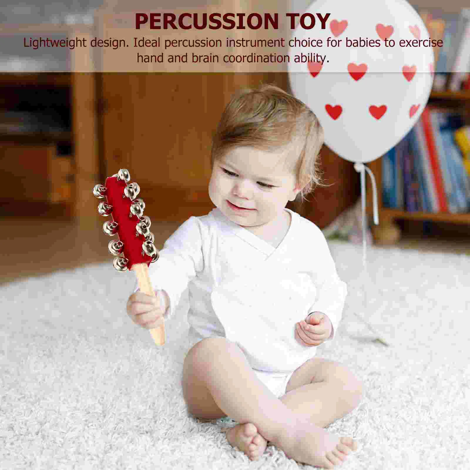 2 Pcs Hand Bell Kids Jingler Stick Music Instruments Red Cloth Percussion Toy Lightweight Safe Babies Hand Brain