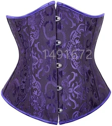 Fioletowy gorset Underbust gorset seksowny pas wyszczuplający w talii Vintage gorset Top kobiety Gothic Plus rozmiar wiktoriański kostium bielizna