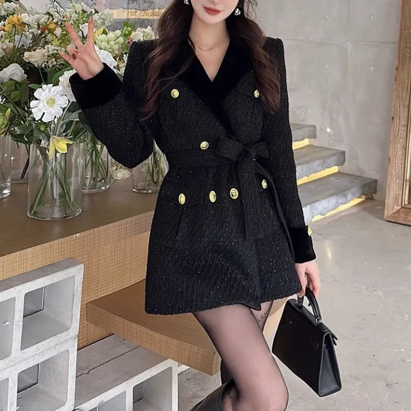 Thickened Small Fragrant Style Suit Woolen Coats Dress 2024 Autumn Winter New Women Jackets Loose Fashion Elegant Female Tops