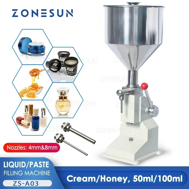 ZONESUN-Máquina Manual de llenado de aceite y alimentos, equipo de embalaje de pasta líquida de miel, crema, salsa, agua, champú y zumo, ZS-A03