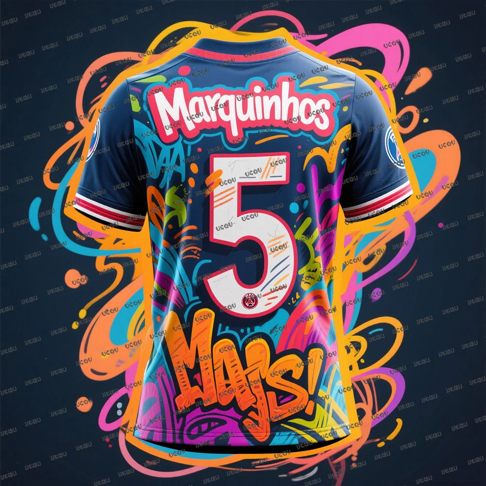 

Футбольная майка с искусственным интеллектом и граффити для мужчин, специальные летние футбольные майки Marquinhos 5, дизайн фанатов, футбольные майки