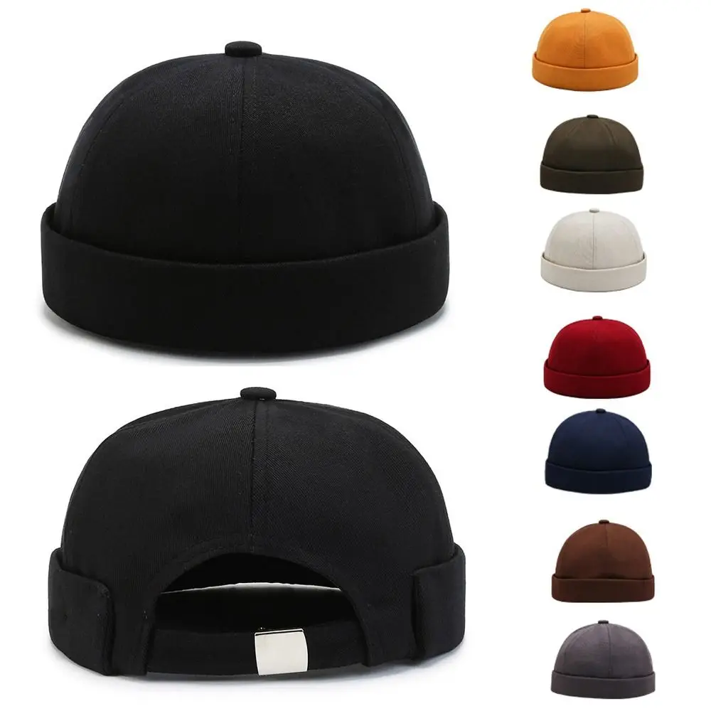 Casual Wear Cotton Brimless Hat Solid Color Breathable Docker Hats Vintage Brimless Skullies Cap Unisex