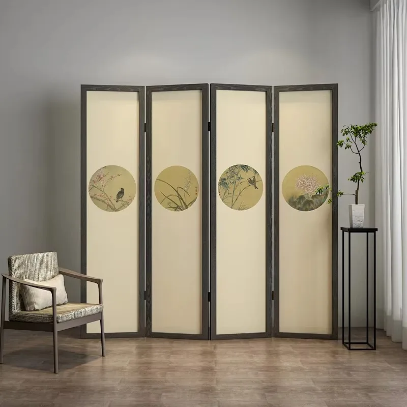 Chinese mobile bedroom solid wood folding screen porch partition living room simple modern fashion folding screen meilan bamboo