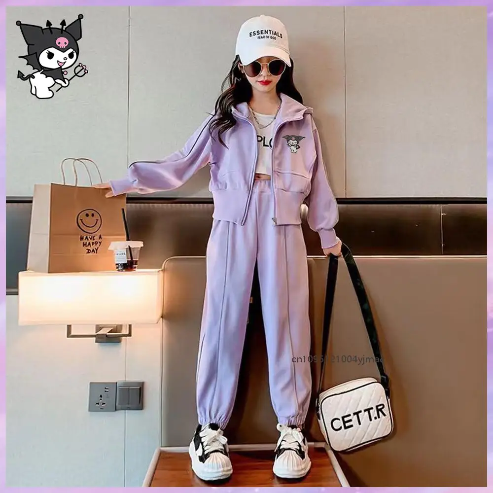 

Спортивный комплект с героями мультфильмов Sanrios, аниме Kuromi Melody Girl, толстовка, спортивные штаны, модная кавайная студенческая осенняя повседневная одежда с вышивкой