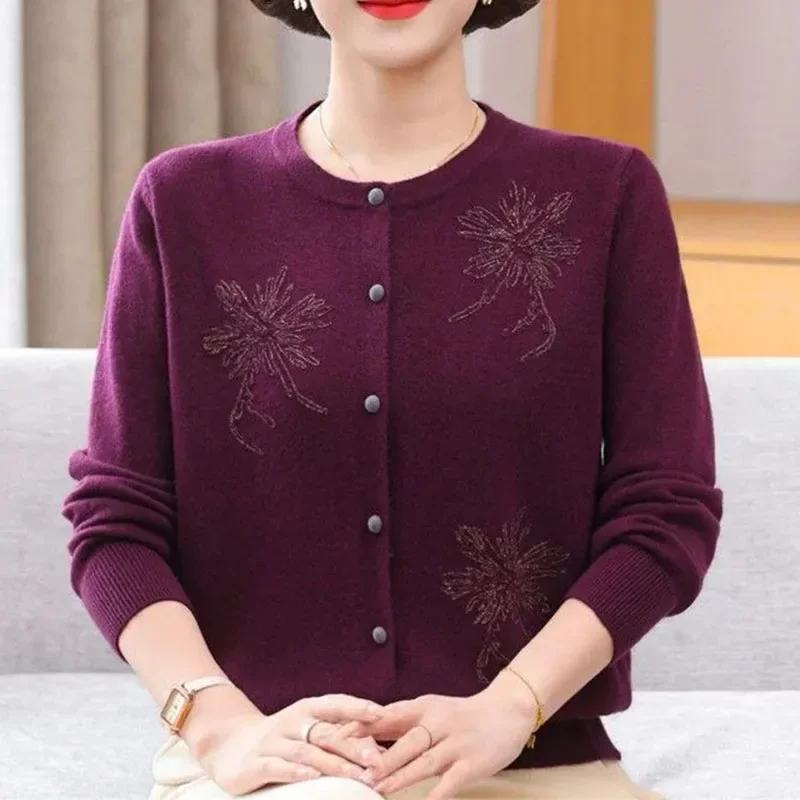 

Осенние вязаные открытые топы для пожилых женщин среднего возраста, тонкие стильные свободные весенне-осенние свитера, короткие пальто