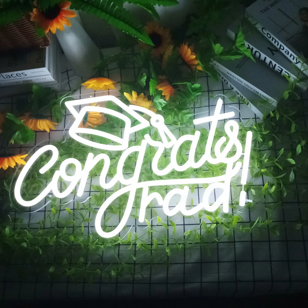 Neon Congrats Grad Light for Graduation Wall Door Room Decor Congratulation Lighting Neon Signs Gift for Graduation Party