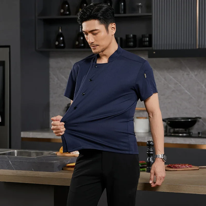 360 ° Roupa de restaurante respirável camisa de trabalho de cozinha masculina e feminina manga curta jaqueta de chef serviço de alimentos uniforme de cozinha