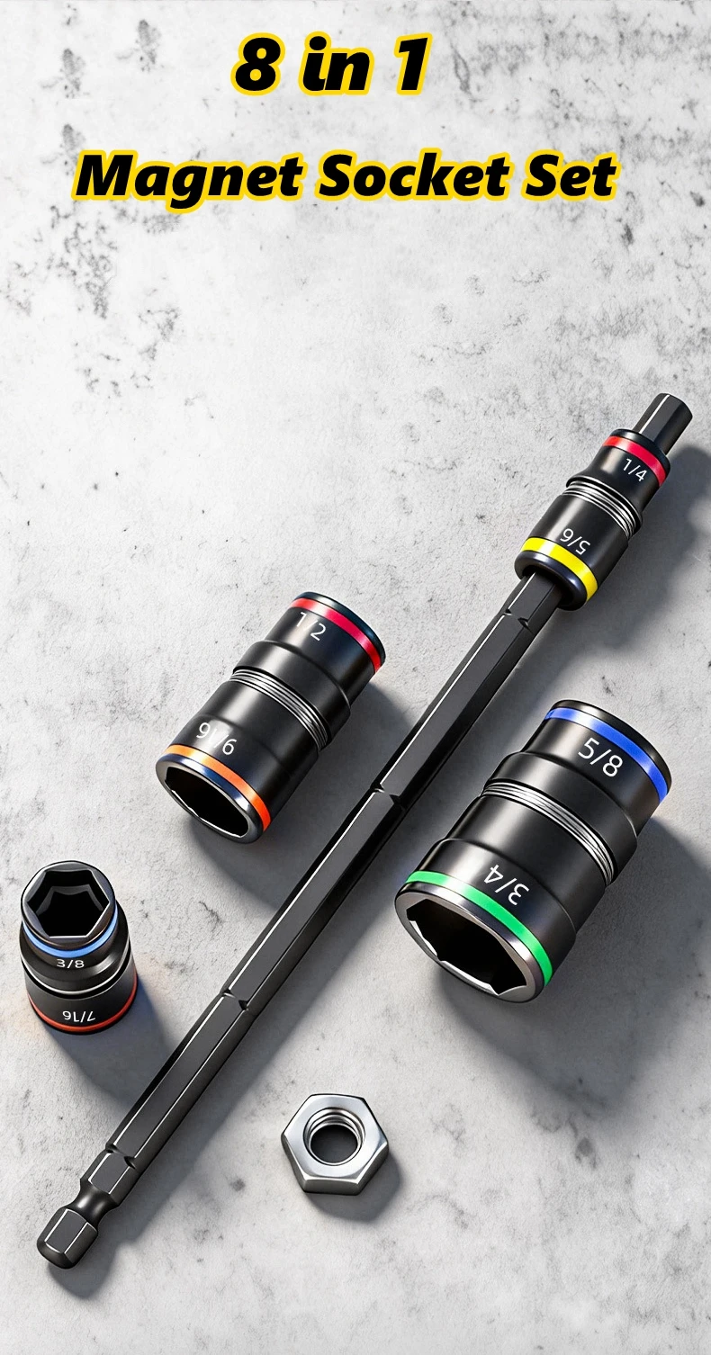 

SEA Magnet Impact Driver Sleeve Set Magnet Flip-Bit Color-Coded Socket Set with 1/4-5/16, 3/8-7/16, 1/2-9/16, 5/8-3/4 Sizes