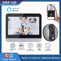 Campanello per porta Wireless da esterno 3MP Smart Life Tuya Home Security Video spioncino per porta digitale con fotocamera Alexa opzionale per la casa