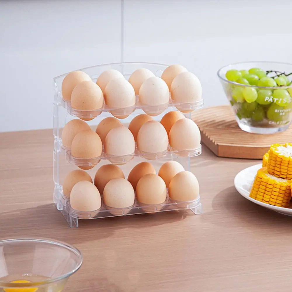 Plastic 3 Layer Foldable Egg Holder 24-Grid Stackable Reversible Flip Egg Containers Large Capacity Space Saving Egg Storage Box