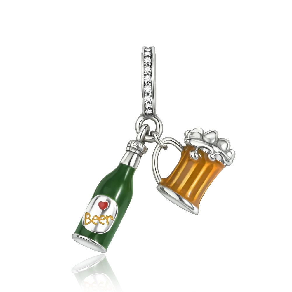 925 pure pendant beer glass two-piece set beads compatible with original bracelet necklace for men and women DIY jewelry gifts