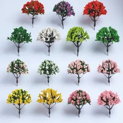 15 قطعة أشجار صناعية صغيرة ألوان واقعية لقطار الديوراما المناظر الطبيعية العمارة ديكور أشجار مصغرة لوازم الديوراما
