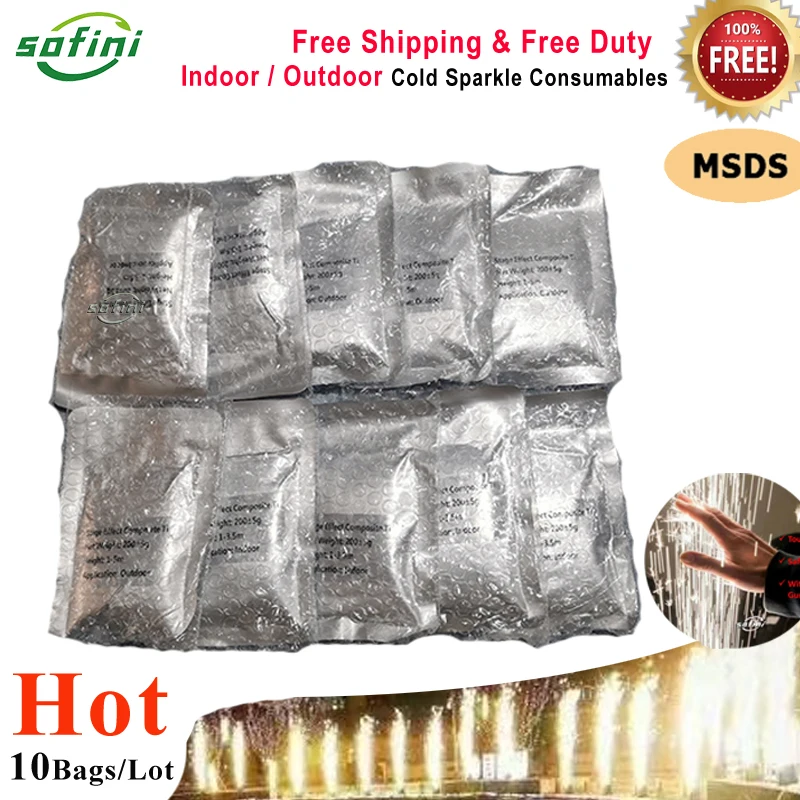 0 MSDS 10 Bolsas de Polvo de Titanio para Chispas Frías 200g para Máquina de Chispas para Fiestas y Bodas, Certificación de Polvo para Máquina de Chispas para Iluminación de Escenario y Fiestas