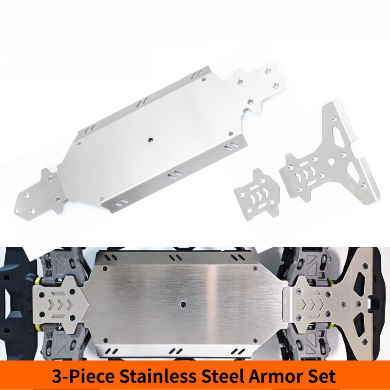 1/10 XTS S10 F10 RC Rally Car Armor 3-Piece Stainless Steel Chassis Plate Set Upgrade and Modification Parts for RC Cars