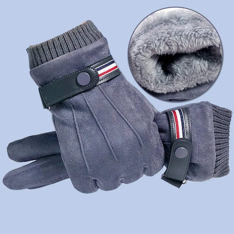 

Suede Gloves Men's and Women's Windproof Autumn and Winter Fleece-lined Warm-Keeping and Cold-Proof Touch Screen Rider Gloves