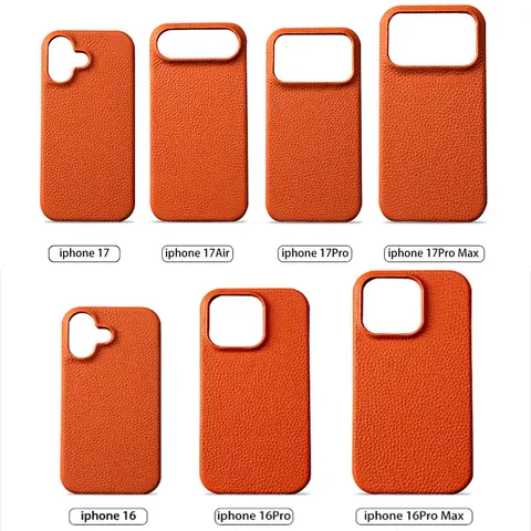 for Magsafe Case for iPhone 17 Air 15 16 Pro Max 17Pro Lychee Natural Cowhide Leather Magnetic Protector Luxury Phone Back Cover