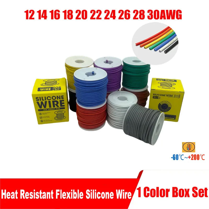 

Heat Resistant Flexible Silicone Wire Boxed 30/28/26/24/22/20/18/16/14/12AWG Stranded Cable Electrical Tinned Copper Wire