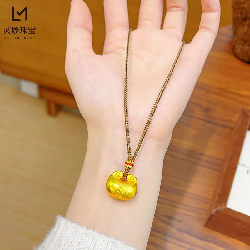 

Gold Nugget Pendant Necklace Women 24K Gold AU999 - Solid cute nugget, pure gold, delicate for women's daily wear
