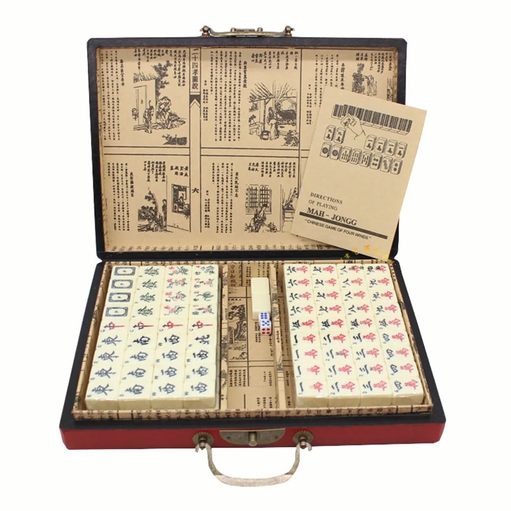 

High Quality Sporting Goods Mahjong Antique Mahjong Fiber Board For Family Game With English Instructions Wooden Case