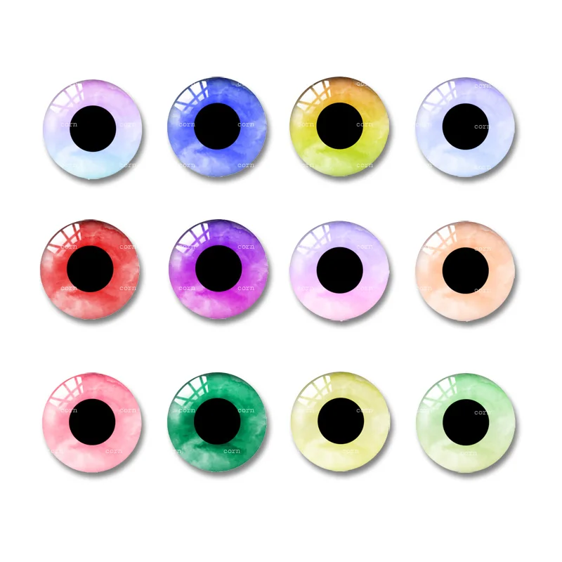 20pcs Flower Heart  Eyes Round Pupils Mixed Photo 8mm-20mm Glass Cabochons Dome for DIY Jewelry Making Supplies Findings