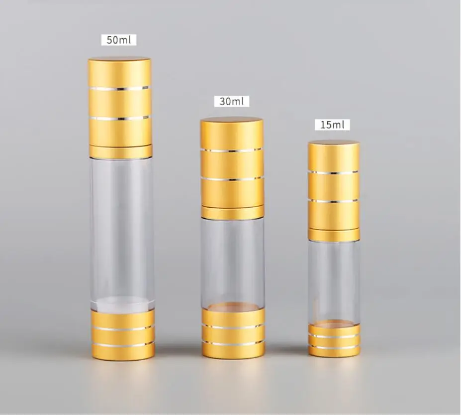Botella sin aire de oro mate de 50ML para loción, emulsión, suero, base líquida, esencia blanqueadora, embalaje cosmético para el cuidado de la piel