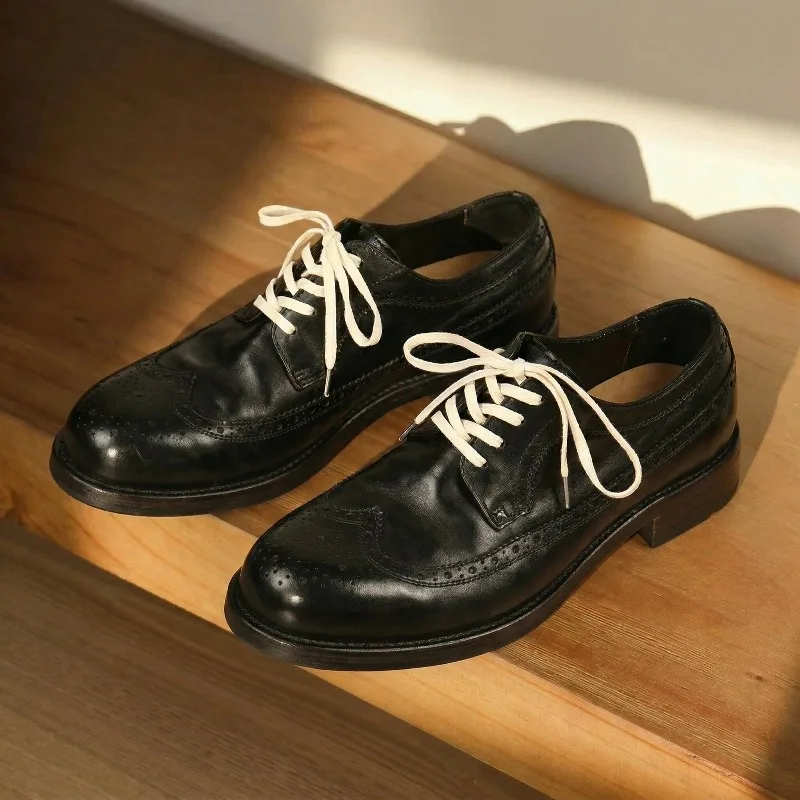

Men's Dress Shoes Washed Horsehide Handmade Cowhide Lace Up Casual Leather Shoes Male Office Wedding Genuine Leather Derby Shoes
