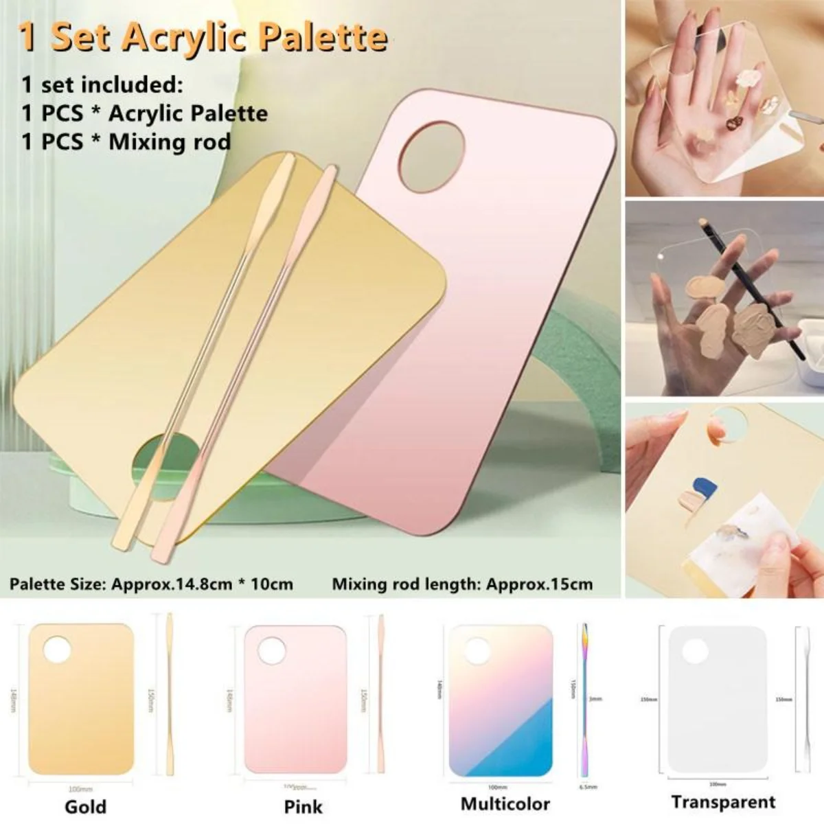 1 pçs paleta de maquiagem acrílica maquiagem base líquida paleta de cores vara maquiagem manicure ferramentas tintas a óleo paleta pintada à mão